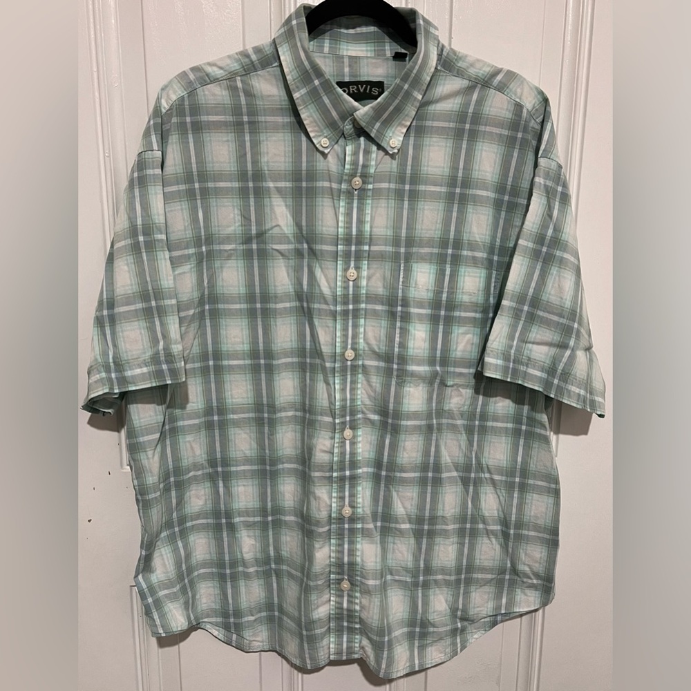 Orvis Men's Classic Collection Green & Blue Plaid Size XL 100% Cotton Shirt